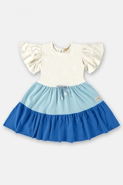 Vestido infantil manga curta azul