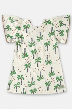 Vestido infantil manga curta tropical verde