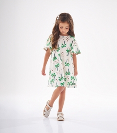 Vestido infantil manga curta tropical verde na internet