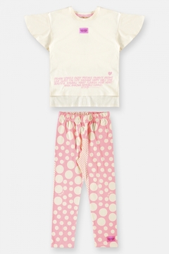 Conjunto infantil blusa e calça legging bolas rosa