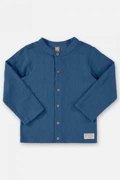 Camisa bata infantil em tecido azul