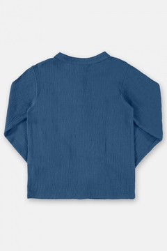 Camisa bata infantil em tecido azul - comprar online