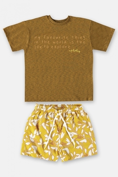 Conjunto infantil camiseta e short em microfibra amarelo