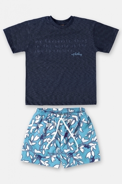 Conjunto infantil camiseta e short em microfibra azul