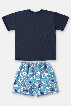 Conjunto infantil camiseta e short em microfibra azul - comprar online