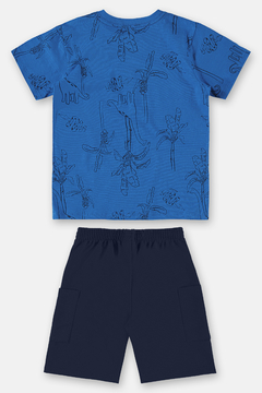 Conjunto infantil camiseta malha e bermuda moletom sem felpa azul - comprar online