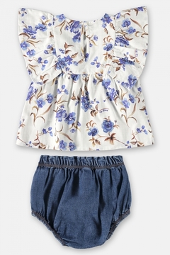 Conjunto bebê blusa e short jeans floral azul - comprar online