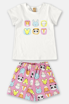 Pijama infantil blusa e short em suedine branco