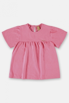 Blusa infantil manga curta rosa flúor