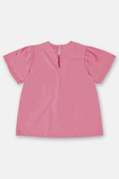 Blusa infantil manga curta rosa flúor - comprar online