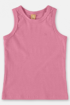 Blusa infantil sem manga rosa flúor