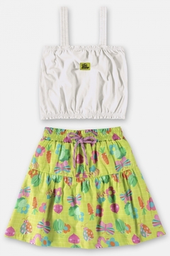 Conjunto infantil blusa e saia-short floral