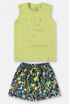 Conjunto infantil camiseta regata e short em microfibra dino