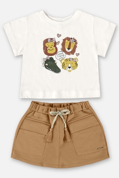 Conjunto blusa meia malha e short-saia em moletom sem felpa