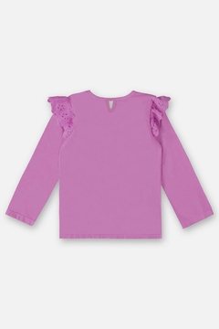 Blusa infantil manga longa em meia malha lilás neon - comprar online