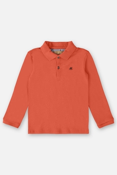 Camisa polo infantil em suedine vermelho alaranjado