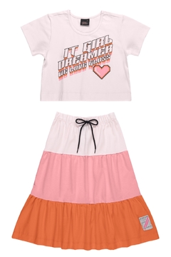 Conjunto infantil blusa e saia midi