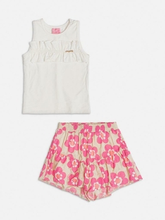 Conjunto infantil blusa e short floral rosa