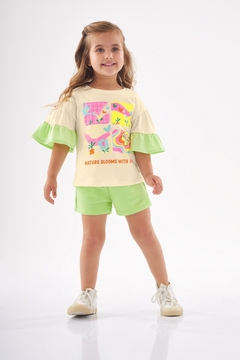 Conjunto infantil blusa e short em moletom verde