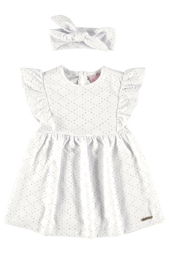 Vestido infantil com faixa malha laise branco