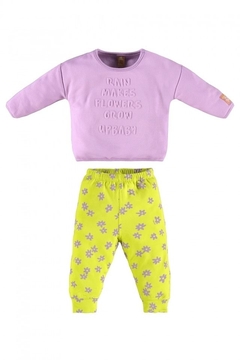 Conjunto infantil blusão moletom e calça molecotton floral