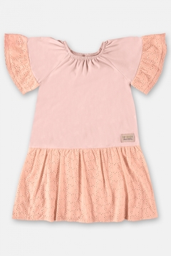 Vestido infantil manga curta rosa blush