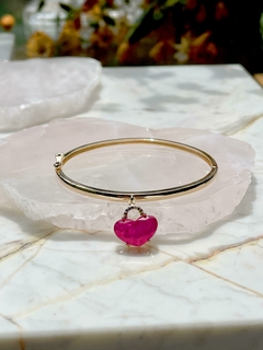 BRACELETE CORAÇÃO PENDURADO EM TURMALINA FUSION ROSA ZIRCONIA COLORIDA - comprar online