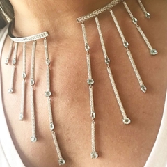 CHOKER ARO COM CHUVEIRO CRISTAL TOPÁZIO AZUL COM ZIRCÔNIA BRANCA na internet