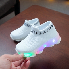 Tênis Infantil Infantil Bebé Meninas Meninos Letter Mesh Led Meias Luminosas T - loja online