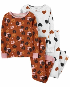 Pijamas de algodão manga longa menina carter´s 4 Peças floral e coração (7 anos)