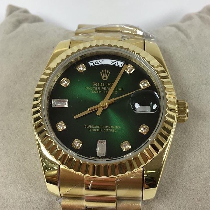 relogio feminino rolex day date verde dourado