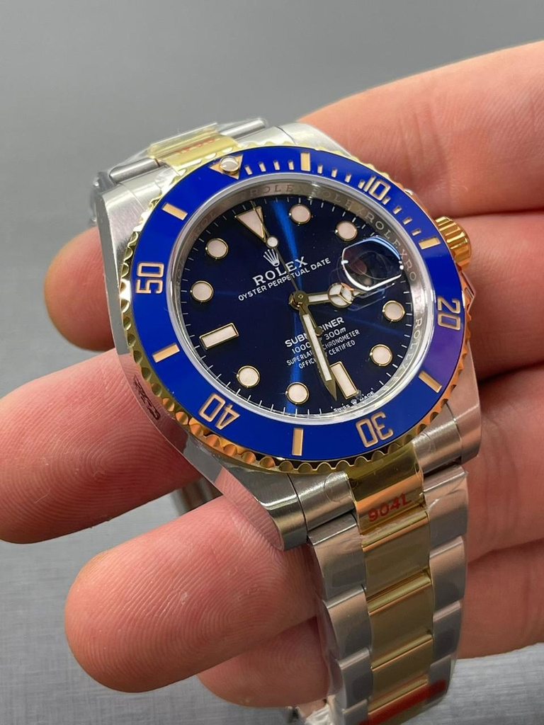 relogio masculino rolex misto azul gold banhado 18k