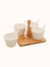 Conjunto 4 molheiras de porcelana e suporte de bambu - comprar online
