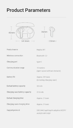 HAYLOU W1 QCC 3040 Fones de ouvido Bluetooth 5.2, Apt-X/AAC Ferro móvel + Bobina móvel Som Fones de ouvido sem fio