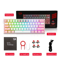 Imagem do Redragon fizz k617 rgb usb mini teclado mecânico para jogos interruptor vermelho 61 teclas cabo destacável com fio, portátil para viagens