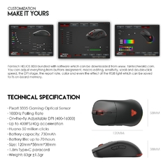 FANTECH HELIOS XD3 Mouse sem fio e com fio PIXART 3335 16000 DPI e RGB 83gr Light Gaming Mouse Huano 50 milhões de interruptores de mouse na internet