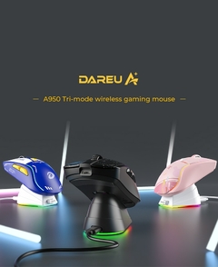 DAREU PC Gaming Mouse Tri-mode Connect Bluetooth Wired 2.4G Wireless Mouse with Charging Base KBS Buttons Mous for Laptop Gamer na internet