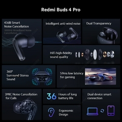 Xiaomi Redmi Buds 4 Pro Fone de ouvido Bluetooth TWS True Wireless Earbuds Cancelamento de ruído 3 Mic Fones de ouvido sem fio ANC Headset