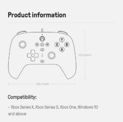 8BitDo - Ultimate Wired Controller para Xbox Series, Series S, X, Xbox One, Windows 10, 11