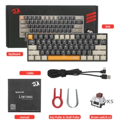 Redragon K606 USB mini teclado de jogo mecânico interruptor marrom 61 teclas com fio destacável cabo, portátil para viagens - Império gamer