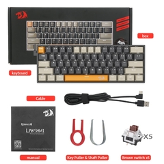 Imagem do Redragon K606 USB mini teclado de jogo mecânico interruptor marrom 61 teclas com fio destacável cabo, portátil para viagens