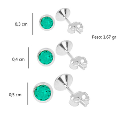 Trio de brincos cravação inglesa cor Verde Paraíba