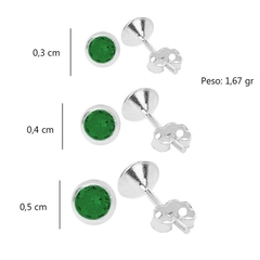 Trio de brincos cravação inglesa cor esmeralda na internet