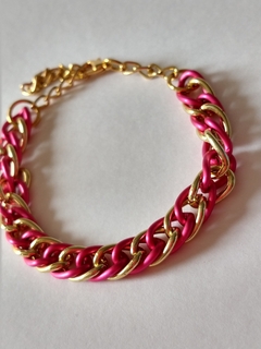 Pulseira Correntaria Dupla Dourada e Pink