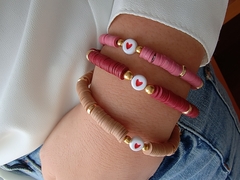 Pulseira Discos Resina Rosa - comprar online