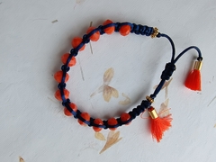 Pulseira Macrame Fio Azul Marinho Cristal Laranja - comprar online