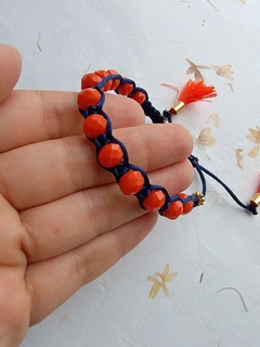 Pulseira Macrame Fio Azul Marinho Cristal Laranja na internet