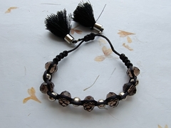 Pulseira Macrame Fio Preto Cristal Fumê - comprar online