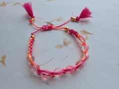 Pulseira Macrame Fio Rosa e Laranja, cristal transparente - comprar online