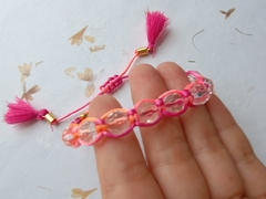 Pulseira Macrame Fio Rosa e Laranja, cristal transparente na internet